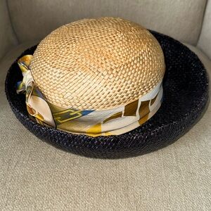 BRETON Style Vintage Straw Hat With Colorful Scarf Band Womens